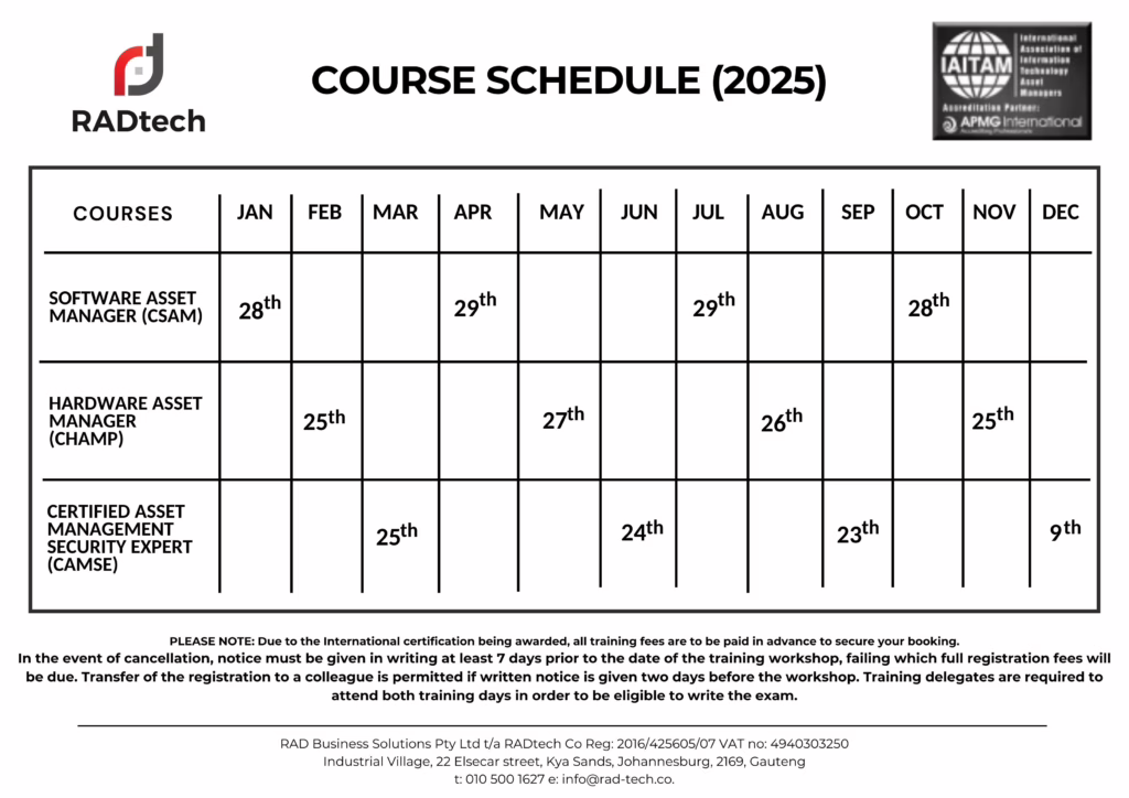 IAITAM COURSE SCHEDULE (2025) International Certified IT Asset Management Training